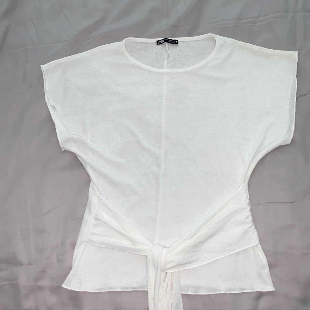 Zara White Tie-Front Blouse - Picture 2 of 6